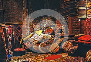 Oriental rugs and pillows photo