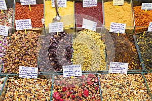 Oriental spices and tea at the Grand Bazaar in Istanbul