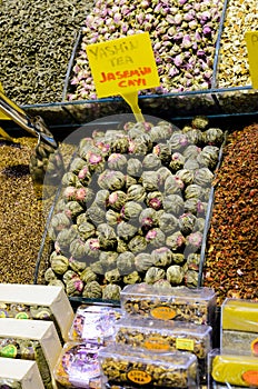 Oriental spices and tea at the Grand Bazaar in Istanbul, Turkey