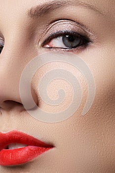 Oriental style. Beautiful clean skin, saturated make-up