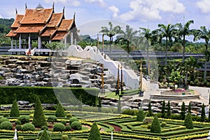 Oriental-style garden, Chinese pagoda, stone elevation, gardens in Thailand