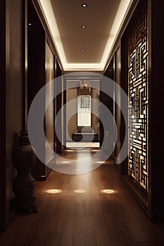 Oriental style hallway interior in luxury house or hotel