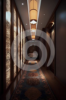 Oriental style hallway interior in luxury house or hotel