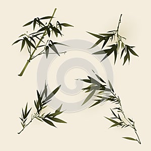 Oriental style painting, bamboo leaves