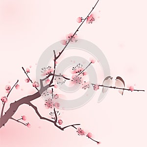 Oriental style painting, cherry blossom in spring