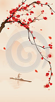 Oriental style painting, plum blossom in spring