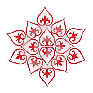 oriental tatar, Asian pattern, red background, heart pattern similar to a flower