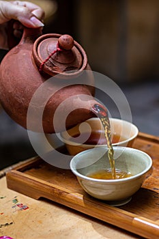 Oriental tea service on a tray