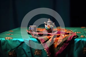 Oriental tea set on decorative table