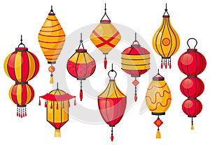 Oriental traditional lantern. Chinese paper lanterns, asian street decoration, chinatown lanterns. Traditional paper