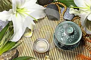 Oriental traditional tea ceremony still life. photo