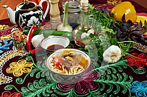Oriental uzbek soup lagman - Uzbek cuisine photo