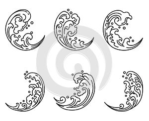 Oriental water wave in half moon shape icon. Japanese. Thai.