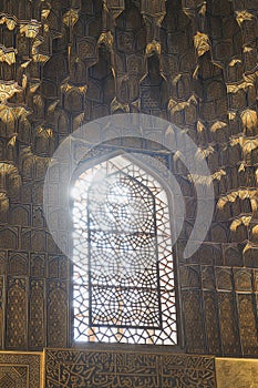Oriental window with a pattern in Amir Temur Mausoleum Gur-i Amir ÃÂ¡omplex photo