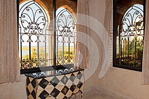 Oriental window with view to beautiful beach, Hotel La Sultana, Morocco photo