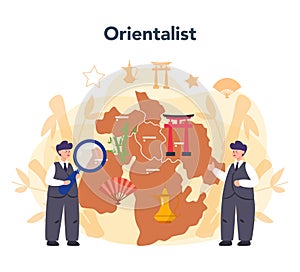 Orientalist concept. Professonal scientist studying Near Eastern photo