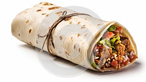 Orientalist Influenced Beef Burrito With Vegetables On White Background