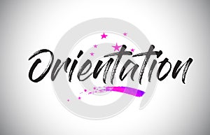 Orientation Handwritten Word Font with Vibrant Violet Purple Stars and Confetti Vector