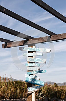 Orientation signs at beach bar