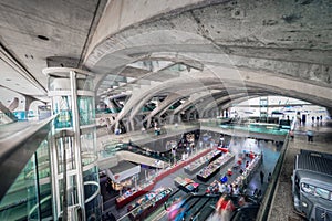 Oriente Train Station Interior in Lisbon, Portugal