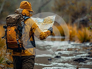 Orienteering competitor checking a map