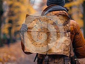 Orienteering competitor checking a map