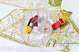 Orienteering. Map Compass and Chip