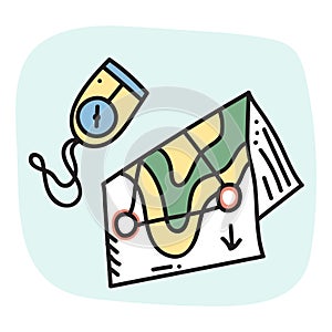 Orienteering map and compass. Vector