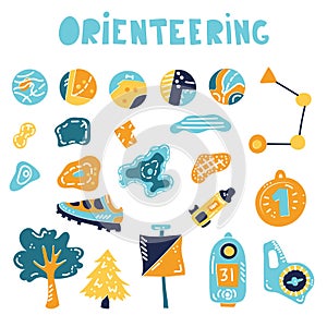 Orienteering sport equipment. Vector illustration