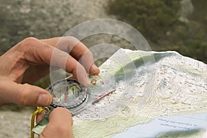 Orienteering with topographic map and compass
