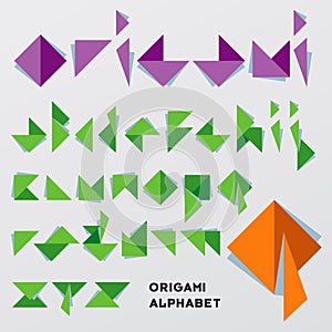 Origami alphabet, paper letters.