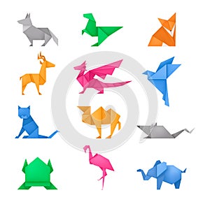 Origami animals different paper toys set vector