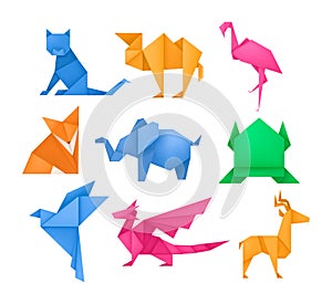 Origami animals different paper toys set vector