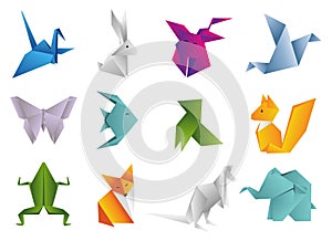 Origami Animals set. Geometric polygon cartoons.