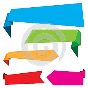 Origami Banner. Blue, green, orange, pink and red Origami Banner template design isolated on white background..