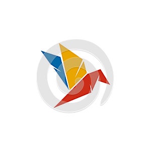 Origami bird icon logo design template