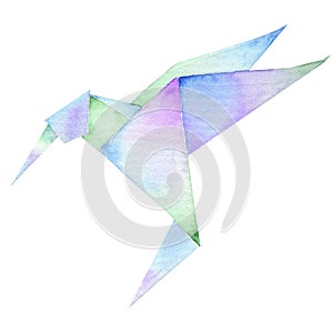 Origami bird Watercolor painted collection isolated on white