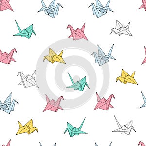 Origami birds crane shapes vector seamless pattern
