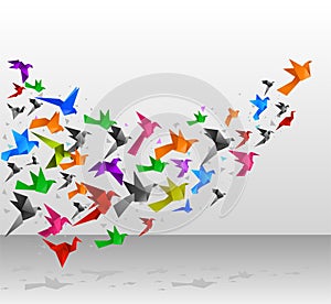 Origami birds flight