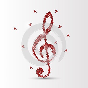 Origami birds violin clef. Vector