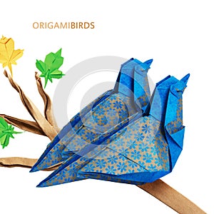 Origami blue birds couple