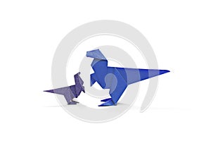 Origami blue dinosaur on the white background