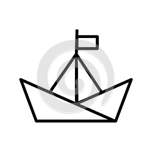 Origami boat icon line isolated on white background. Black flat thin icon on modern outline style. Linear symbol and editable