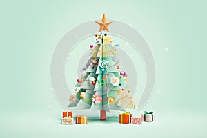 an origami christmas tree decorated with tiny paper ornaments