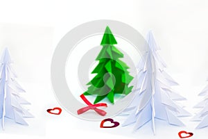 origami christmas tree isolated on white background