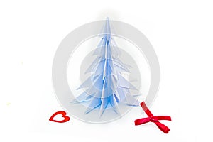 origami christmas tree isolated on white background