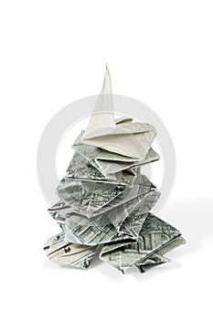 Origami Christmas tree made of dollar