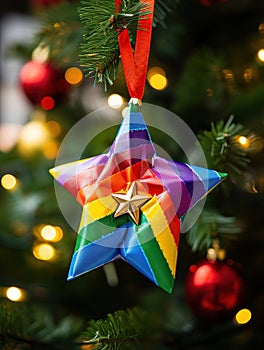 Origami Christmas Tree Ornament Star Shaped in Vibrant LGBT Colors