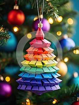 Origami Christmas Tree Ornament in Vibrant LGBT Colors