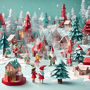 Origami of the Christmas village, Christmas card